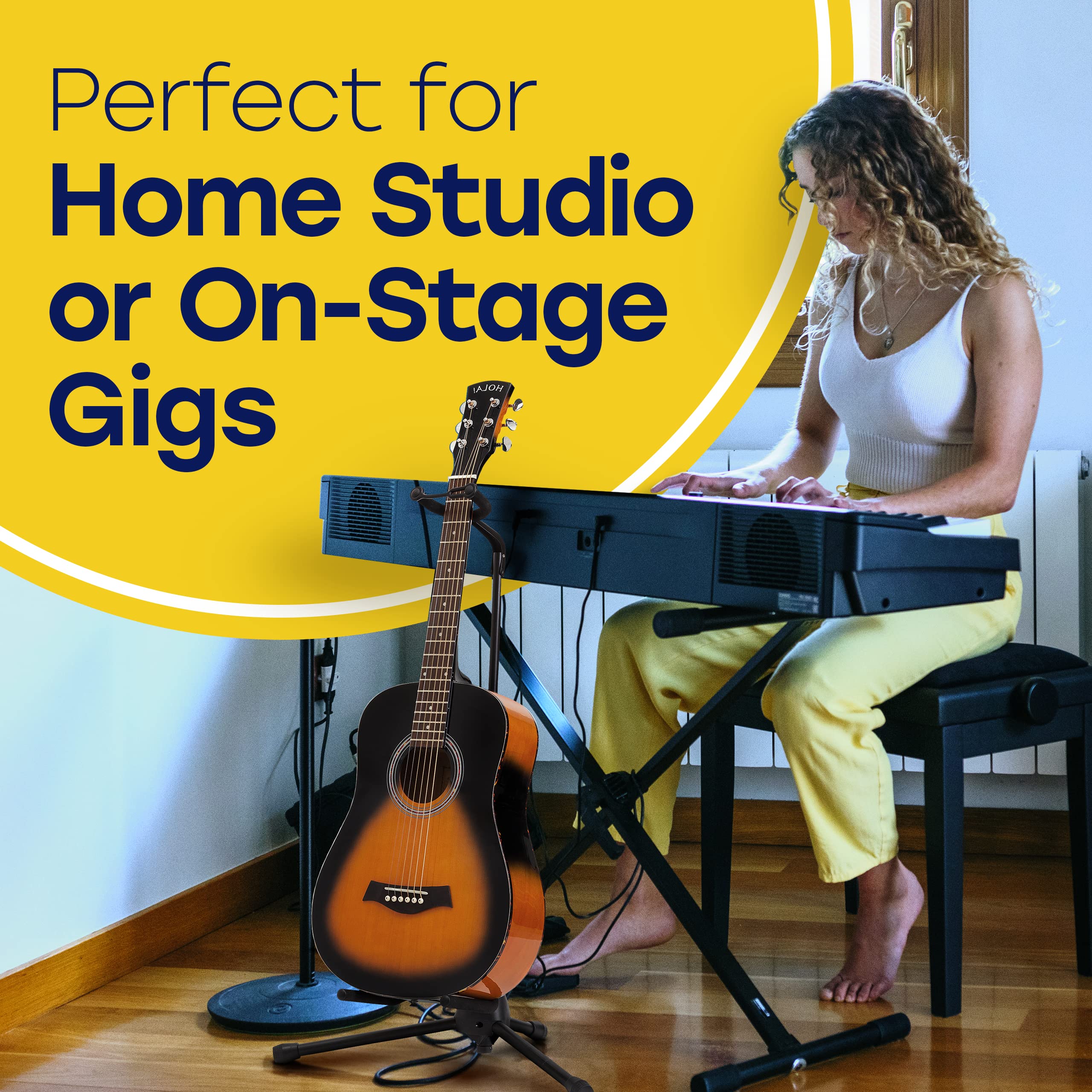 Hola! Music Guitar Stand - Height Adjustable, Collapsible w/Padded Neck & Yoke - Pack of 1 Tripod