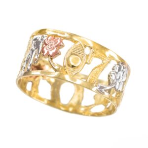 good luck charms fine 14k tri-tone gold open design ring (size 6.75)