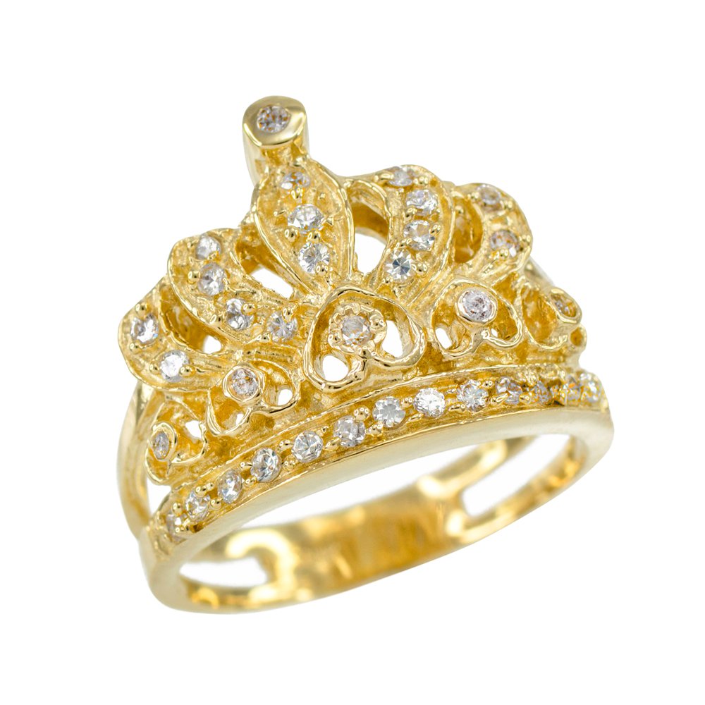 10k Yellow Gold CZ-Studded Crown Sweet 15 Años Quinceanera Ring (Size 8.25)