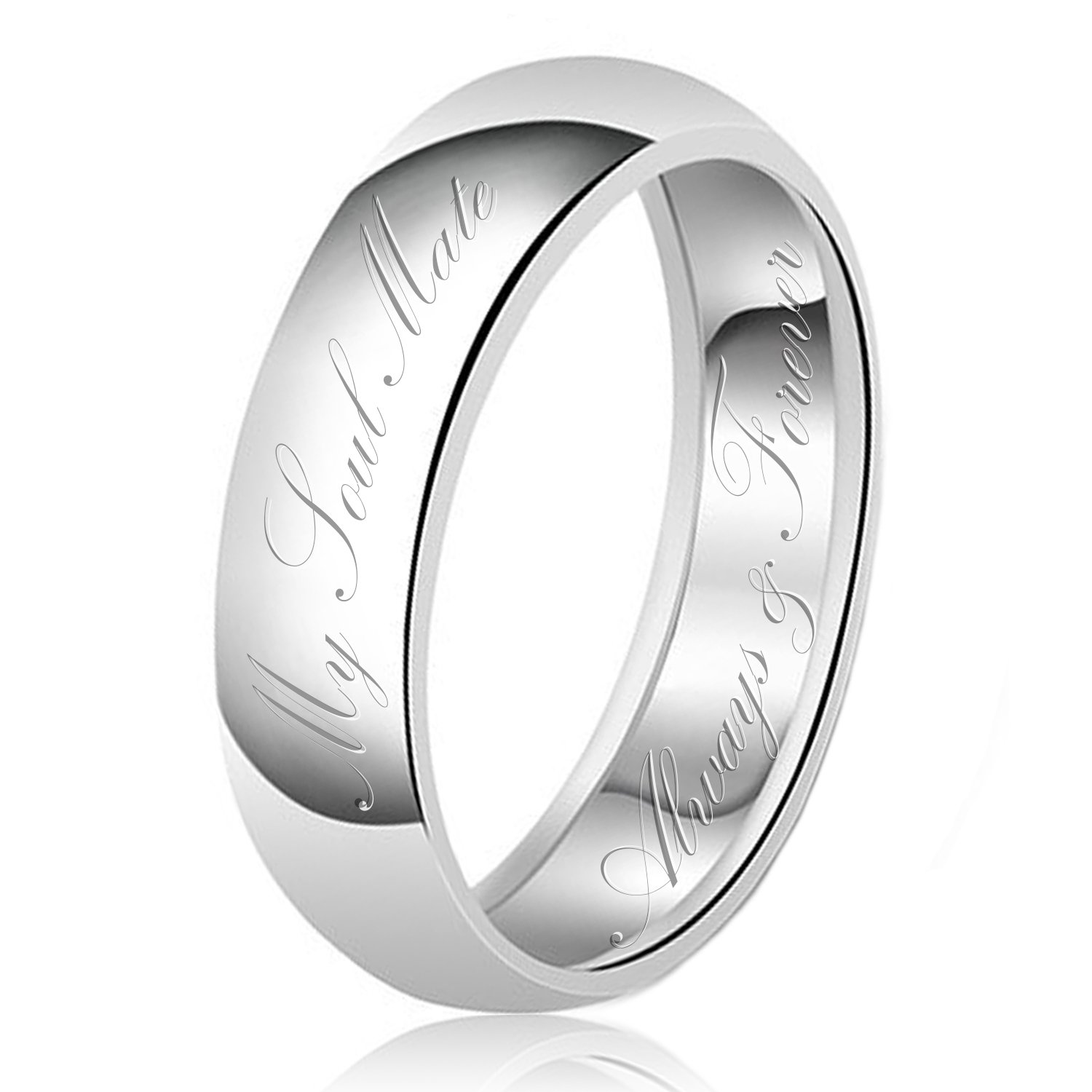 Tioneer 8mm My Soul Mate Always & Forever Engraved Classic Sterling Silver Plain Wedding Band Ring, Size 11