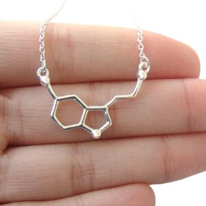 Happiness Serotonin Molecule Necklace For Women, Happy Serotonin Necklace, Science Jewelry For Women, Ideal Necklaces For Teacher, Professor, Chemistry Grad, And Science Lovers (Silver Tone)