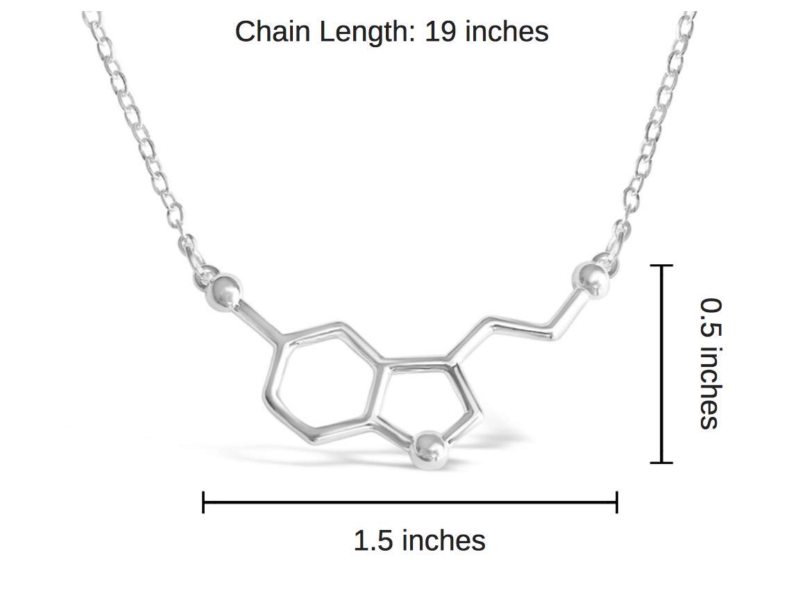 Happiness Serotonin Molecule Necklace For Women, Happy Serotonin Necklace, Science Jewelry For Women, Ideal Necklaces For Teacher, Professor, Chemistry Grad, And Science Lovers (Silver Tone)