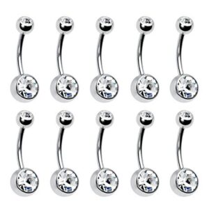 Coolrunner 14G Belly Button Ring Body Jewelry Piercing 10 Pack, Silver Belly Button Ring, Stainless Steel Belly Button Ring for Women