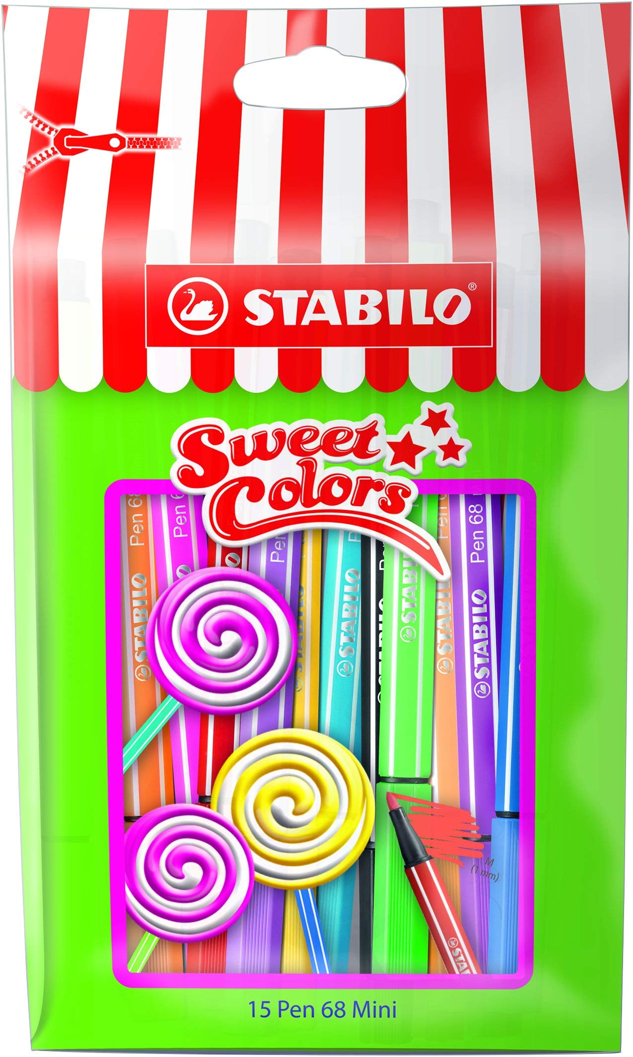 STABILO Pen 68 Mini Sweet Colors Premium Felt-Tip Pens - Assorted Colours, Pack of 15