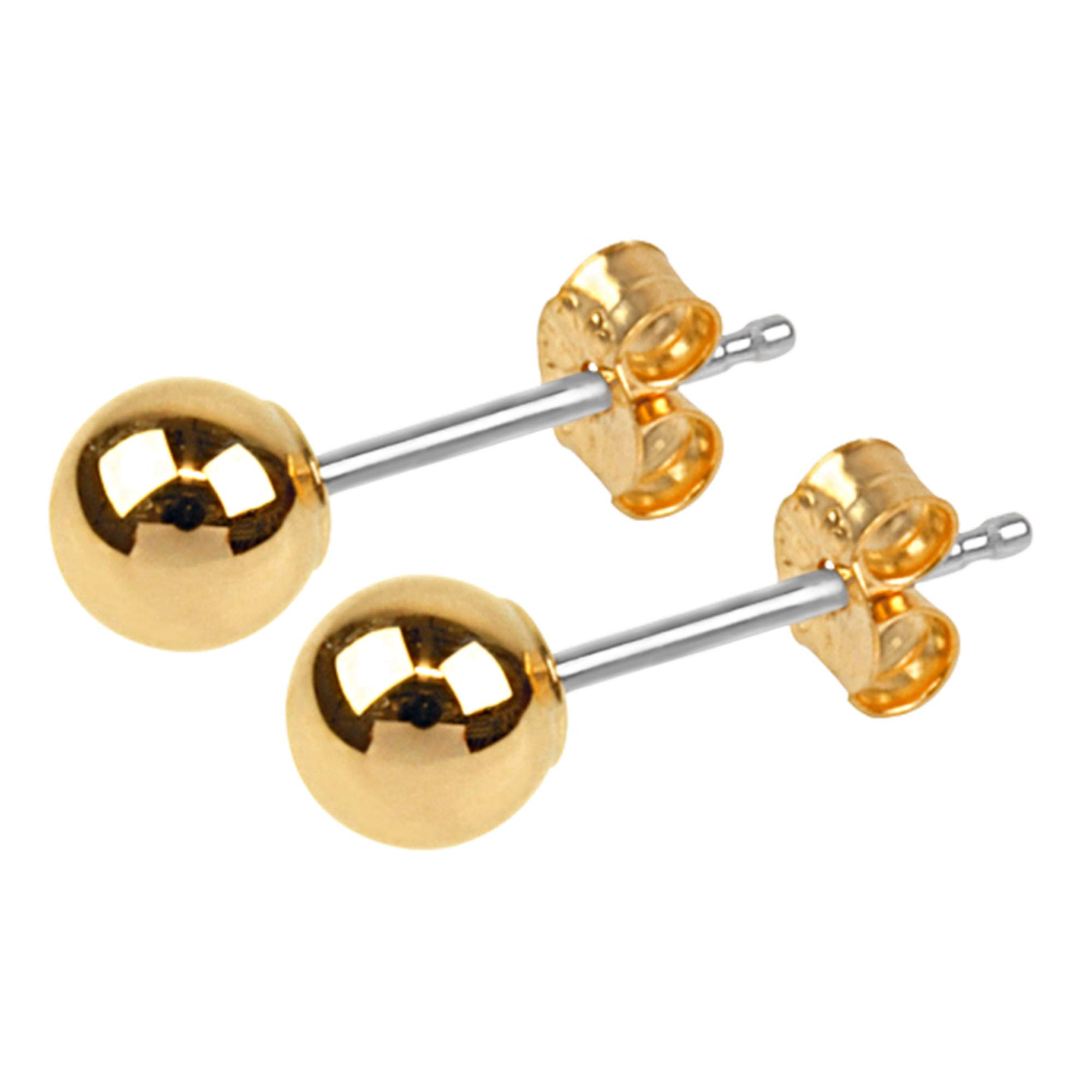 LIFETIME JEWELRY 5mm Round Ball Stud Earrings 24k Real Gold Plated for Women and Men (Gold)