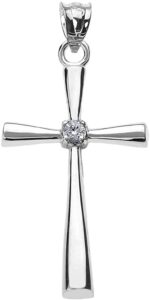 religious jewelry 10k white gold solitaire diamond accented cross pendant charm (k-m color, promo clarity)