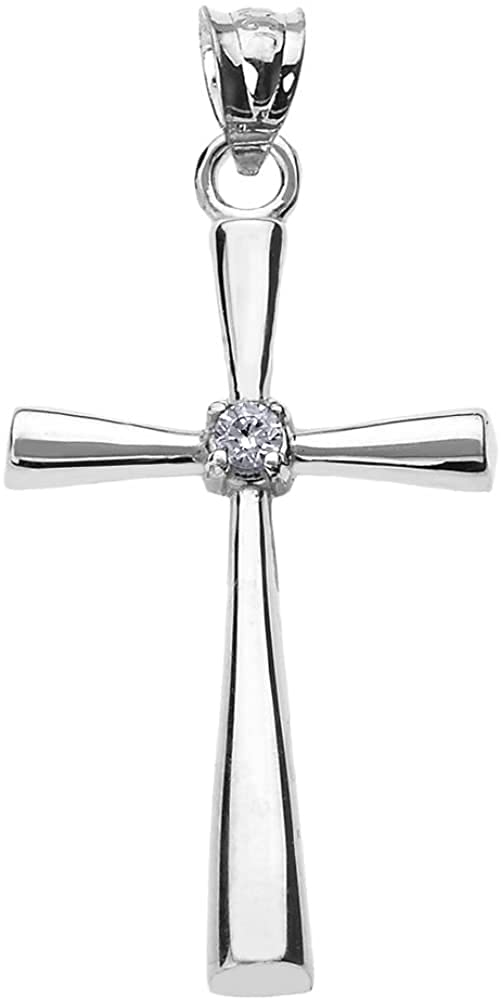 Religious Jewelry 10K White Gold Solitaire Diamond Accented Cross Pendant Charm (K-M Color, Promo Clarity)