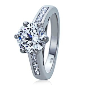 Sterling Silver Wedding Ring 1.9ct Round CZ Solitaire Engagement Ring (Size 5 to 9), 8