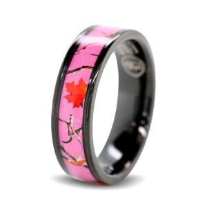 pink women`s camo black titanium hunting wedding band ring #prw1 (size women 7)