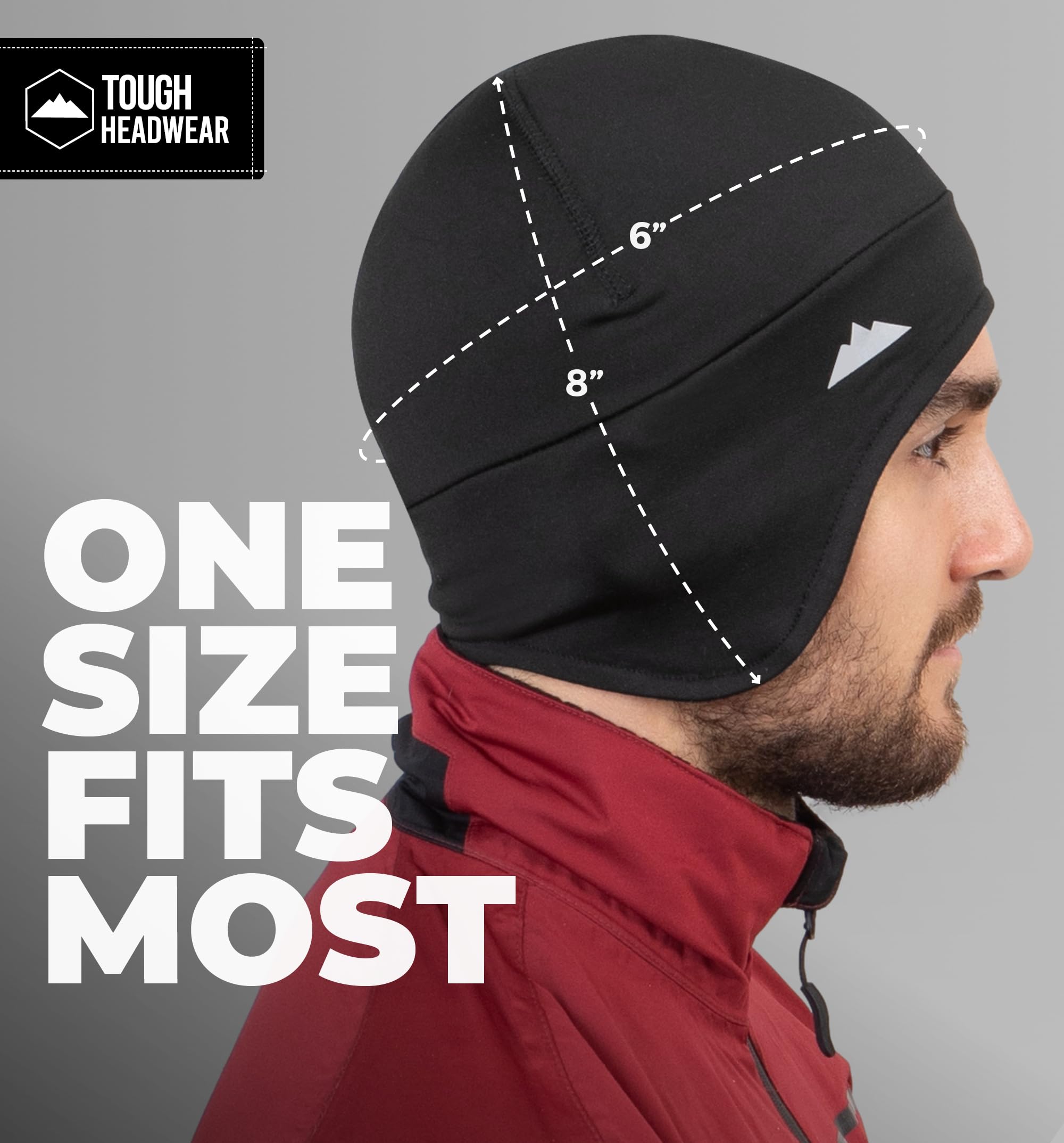 Tough Headwear Thermal Helmet Liner Skull Cap, Hard Hat Liner, Mens Beanie, Winter Cycling Cap & Running Gear, Ski Hat Black