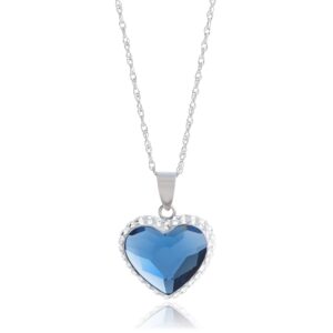 max + stone sterling silver elements two tone heart pendant necklace, denim blue, 18"