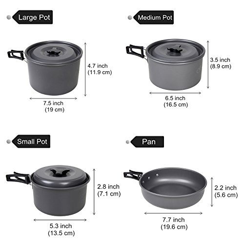 Yodo Anodized Aluminum Camping Cookware Set Backpacking Pans Pot Mess Kit for 4-5 Person