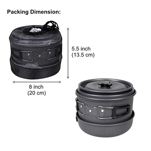 Yodo Anodized Aluminum Camping Cookware Set Backpacking Pans Pot Mess Kit for 4-5 Person