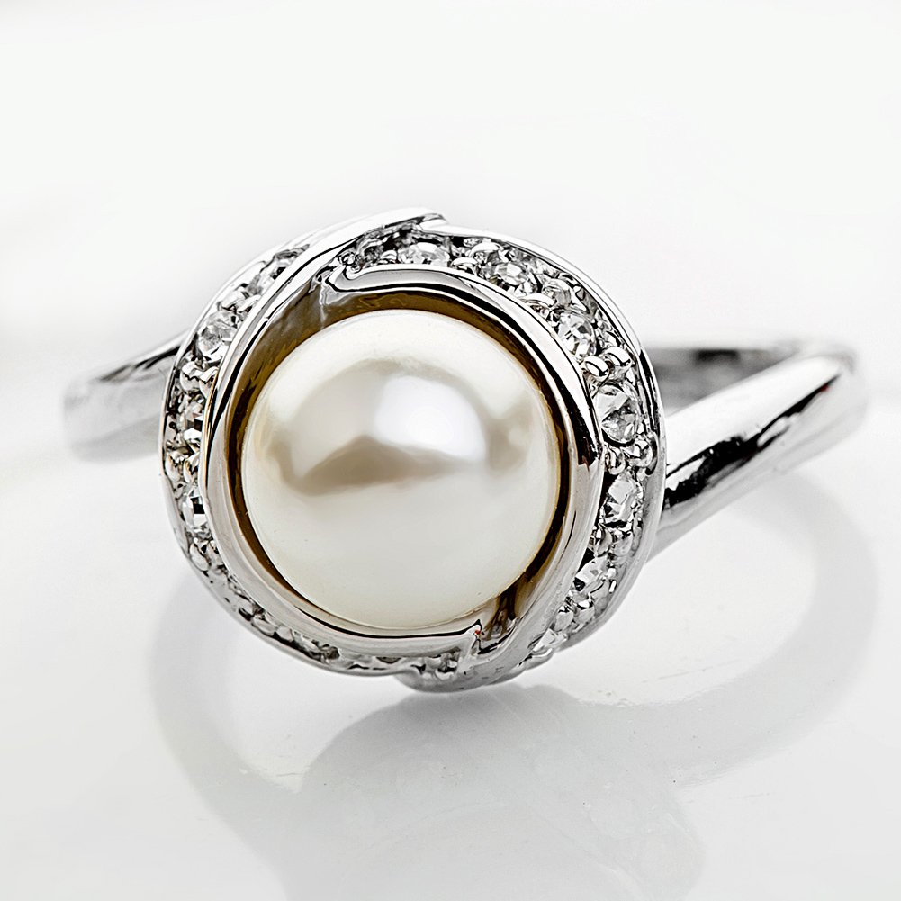 ACEFEEL Fashion Cocktail Pearl Rings for Women Costume Jewelry Statement Ring R103 Size 10