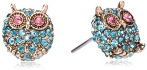 betsey johnson pave owl stud earrings