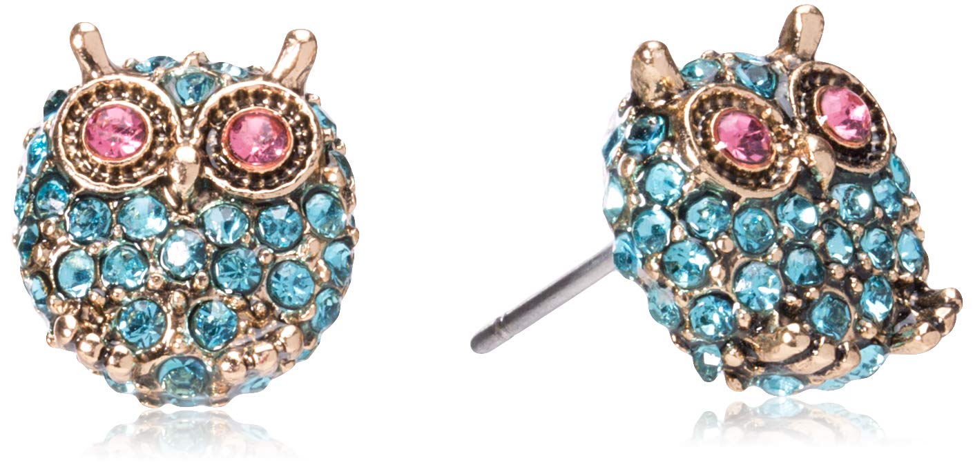 Betsey Johnson Pave Owl Stud Earrings