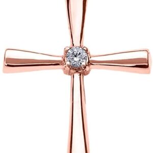 Religious Jewelry by FDJ 14K Rose Gold Solitaire Diamond Accented Cross Pendant Charm (K-M Color, Promo Clarity)