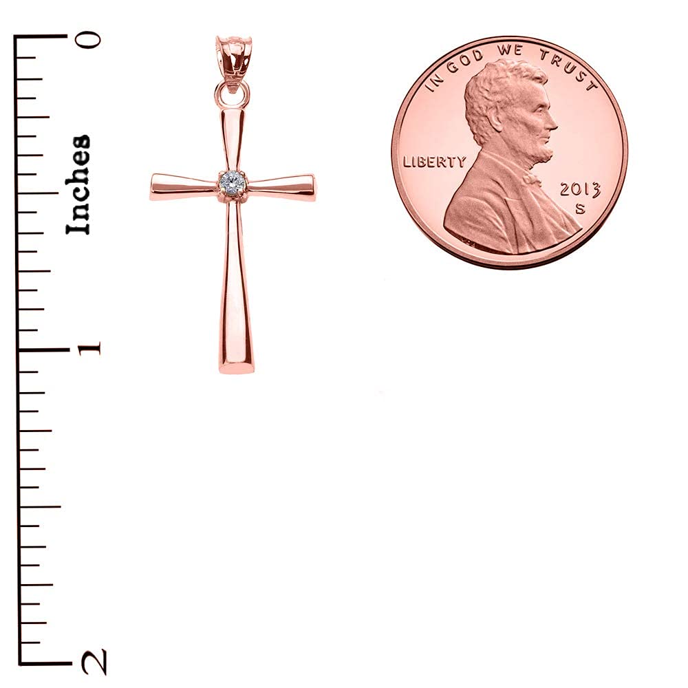 Religious Jewelry by FDJ 14K Rose Gold Solitaire Diamond Accented Cross Pendant Charm (K-M Color, Promo Clarity)