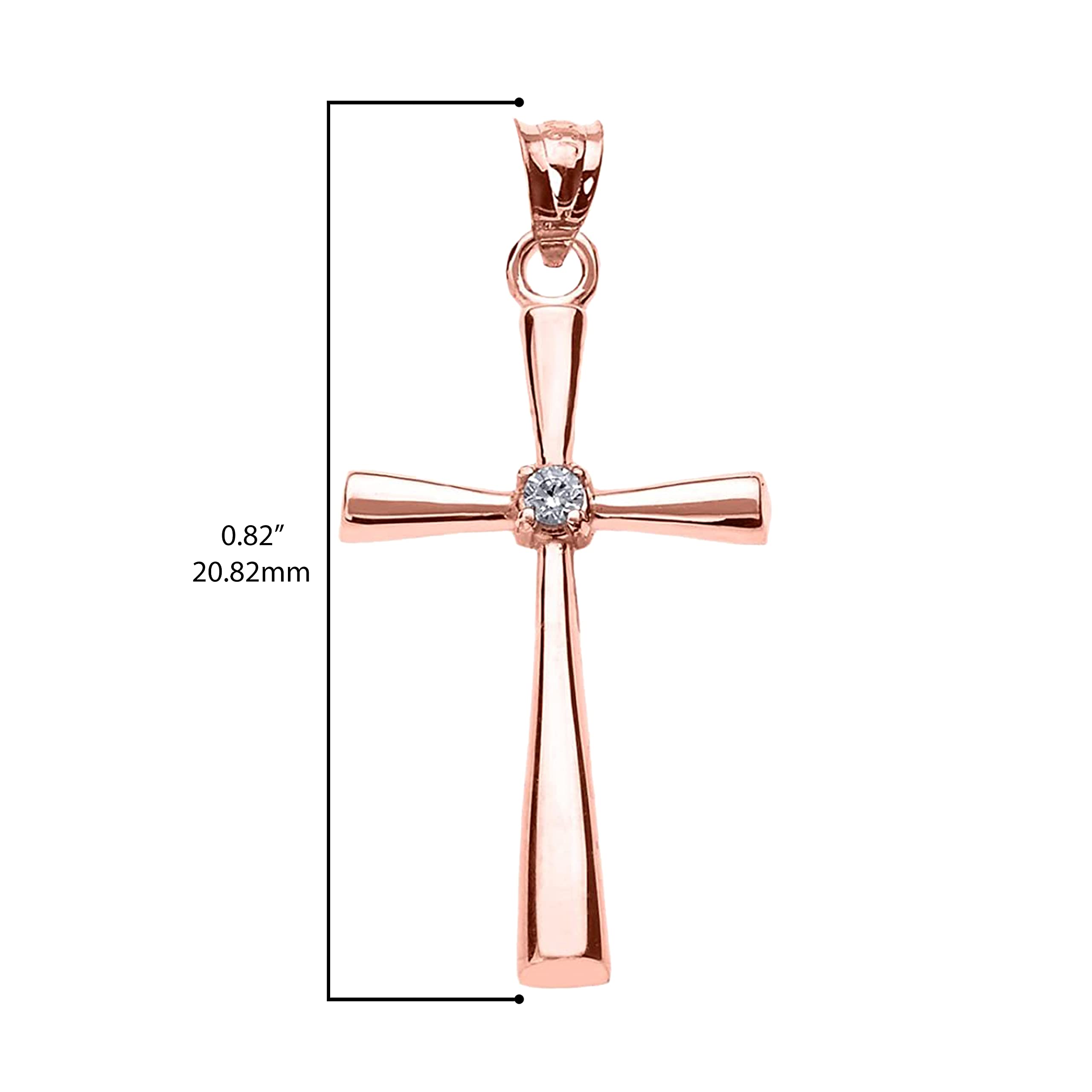 Religious Jewelry by FDJ 14K Rose Gold Solitaire Diamond Accented Cross Pendant Charm (K-M Color, Promo Clarity)