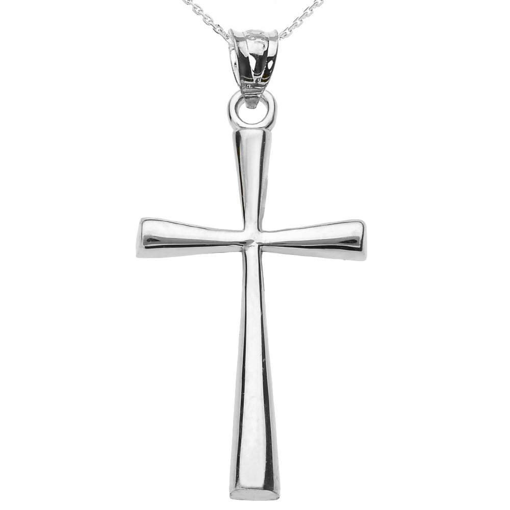 .925 Sterling Silver Simple Classic Flared Cross Pendant Necklace with Rolo Chain - 22"