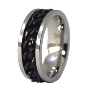 fantasy forge jewelry black chain spinner ring stainless steel band 8mm comfort fit size 15