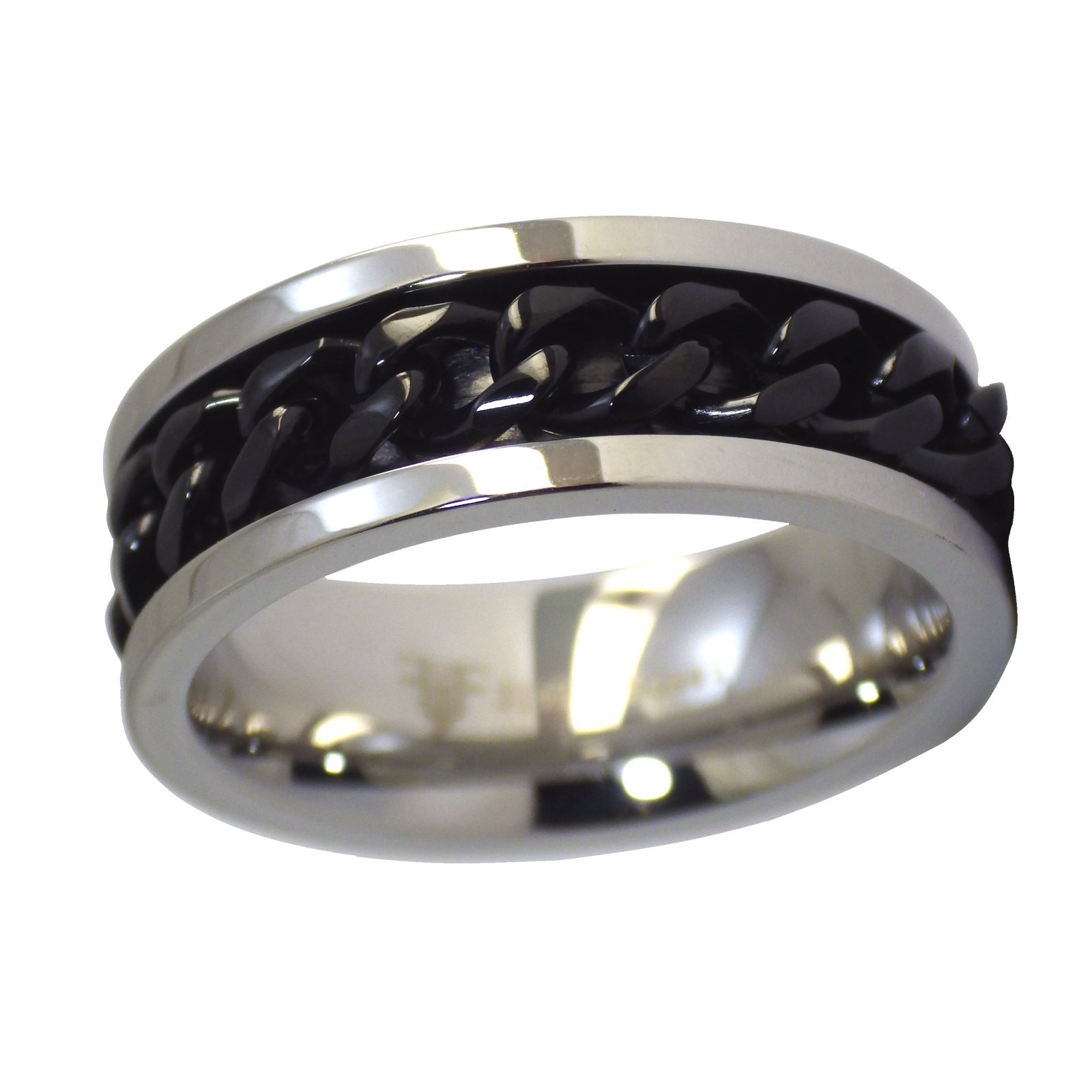 Fantasy Forge Jewelry Black Chain Spinner Ring Stainless Steel Band 8mm Comfort Fit Size 15