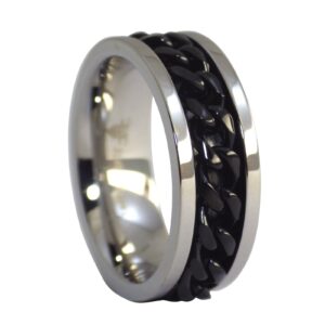 Fantasy Forge Jewelry Black Chain Spinner Ring Stainless Steel Band 8mm Comfort Fit Size 15