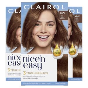 Clairol Nice'n Easy Permanent Hair Dye, 6W Light Mocha Brown Hair Color, Pack of 3