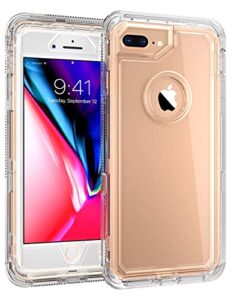 mxx iphone 8 plus heavy duty case 3 in 1 layers rugged rubber shockproof protection case cover for iphone 7 plus/iphone 8 plus - clear (transparent)