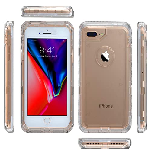 MXX iPhone 8 Plus Heavy Duty Case 3 in 1 Layers Rugged Rubber Shockproof Protection Case Cover for iPhone 7 Plus/iPhone 8 Plus - Clear (Transparent)