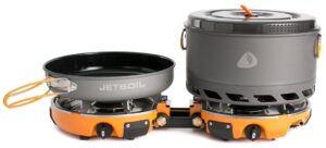 jetboil genesis basecamp backpacking and camping stove cooking system with camping cookware