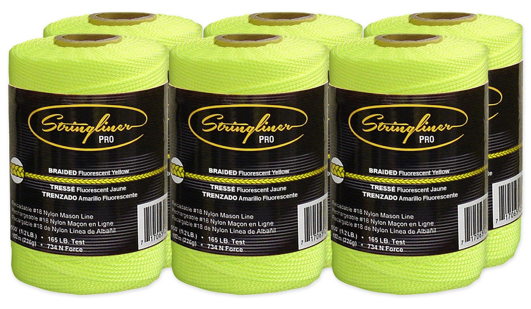 Stringliner Braided Mason Line Replacement Roll Contractor Pack 500' - Fluorescent Yellow (Pack of 6) - SL35465CPK