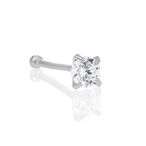 jewelstop 14k solid white gold nose ring bone cz prong ring - 2mm 20 gauge