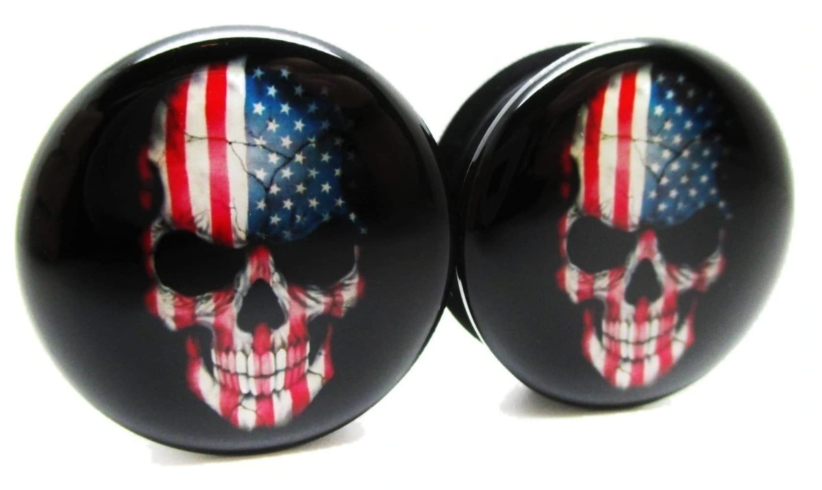 Pierced Republic American Skull Ear Plugs - Acrylic - Screw on - New *Pair* (00 Gauge (10mm))