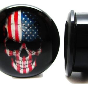 Pierced Republic American Skull Ear Plugs - Acrylic - Screw on - New *Pair* (00 Gauge (10mm))