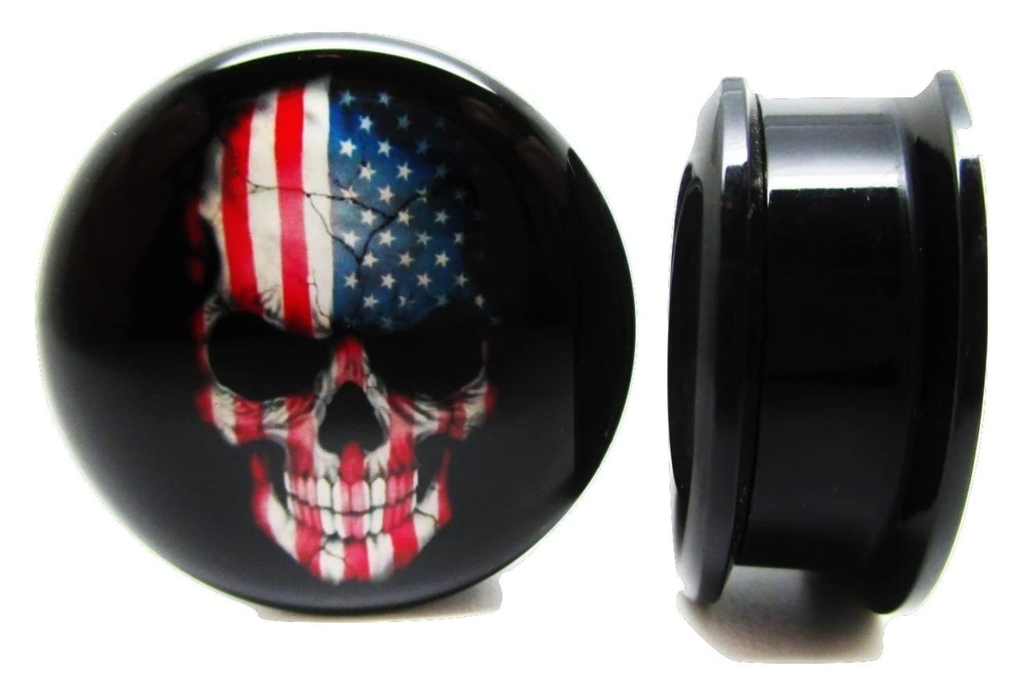 Pierced Republic American Skull Ear Plugs - Acrylic - Screw on - New *Pair* (00 Gauge (10mm))