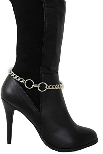 Trendy Fashion Jewelry TFJ Women Western Boot Chains Metal Bling Bracelet Anklet Circle Round Ring Charm Silver