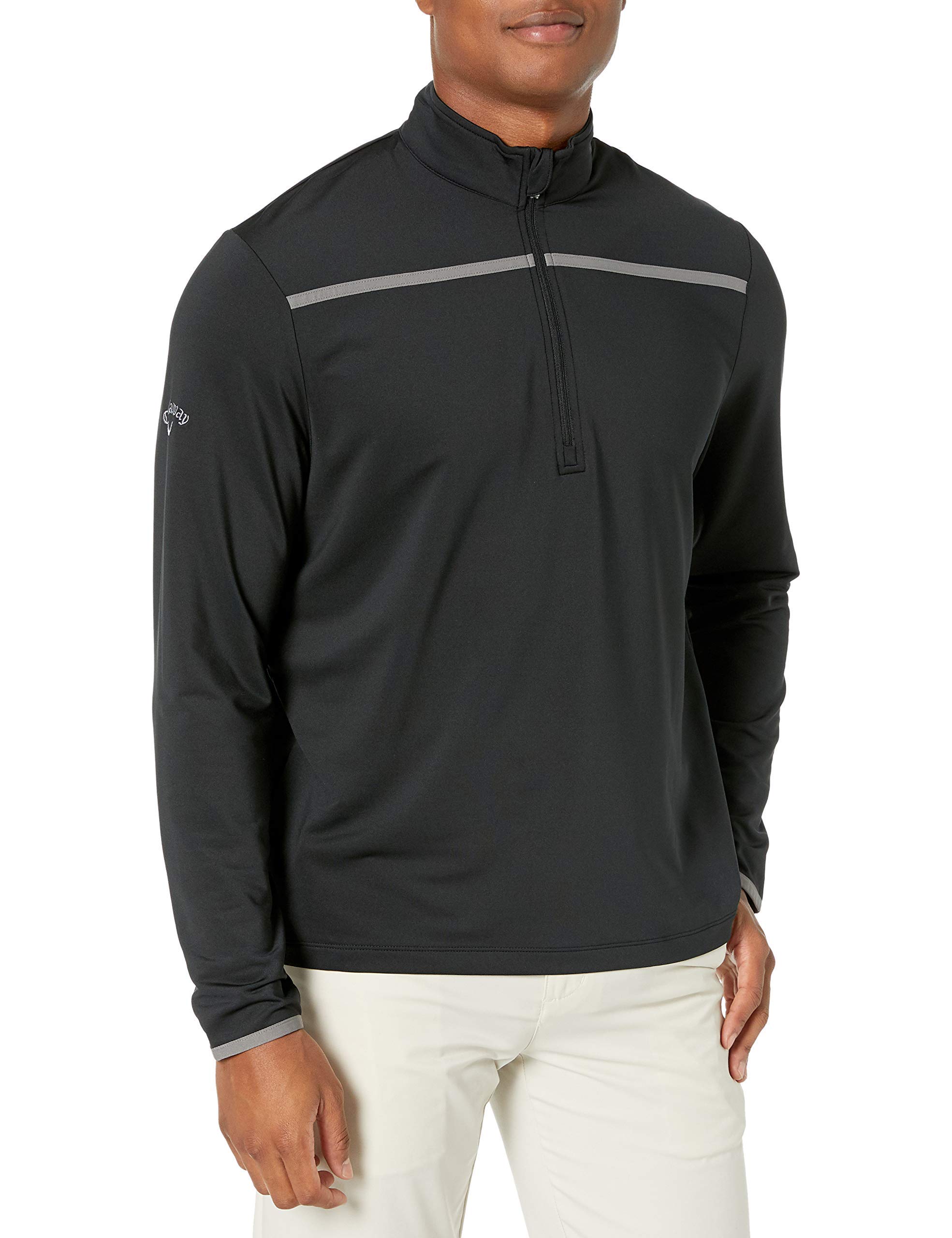 Callaway Mens Chest Stripe Long Sleeve 1/4 Zip Mock Pullover Golf-shirts, Black, 4X-Large US