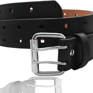 EURO Womens Thick Wide 2 Hole Leather Belt - BN9041 - Black 3XL