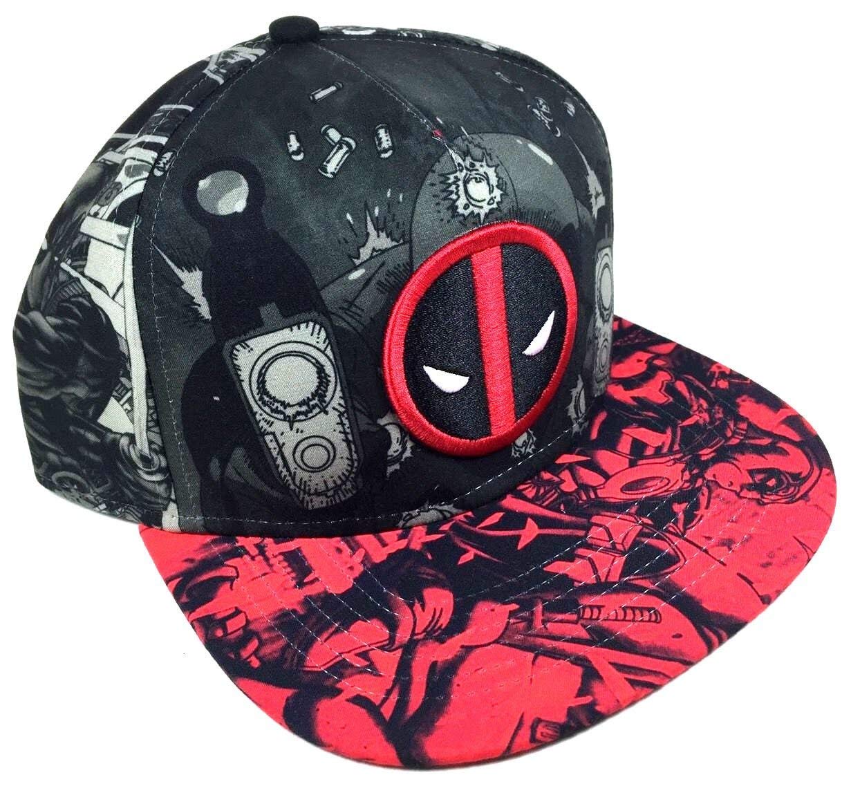 Deadpool Allover Print Snapback Hat Cap New Marvel Comics Grey