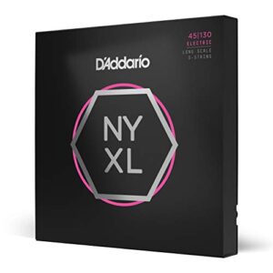 d'addario bass guitar strings - nyxl bass strings - nyxl45130 - unrivaled strength, tuning stability, enhanced response - for 5 string bass guitars - 45-130 regular light 5-string, long scale