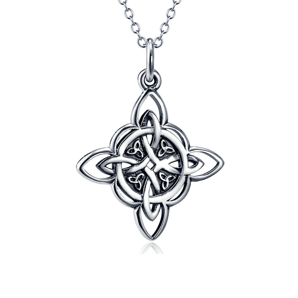 FLYOW 925 Sterling Silver Celtic Triquetra Trinity Knot Good Luck Pendant Rolo Chain Necklace for Women Birthday Graduation Gift, 18"