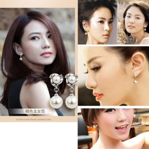 Acefeel Clip On Earring For Women White Pearl Non Pierced Clip Earrings