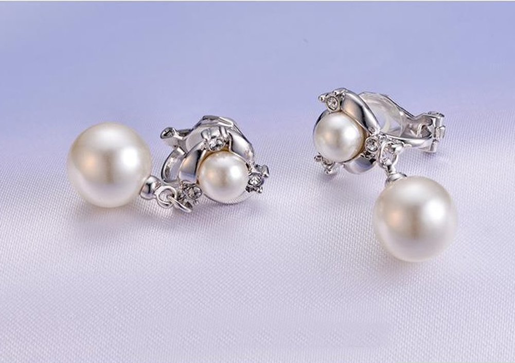 Acefeel Clip On Earring For Women White Pearl Non Pierced Clip Earrings