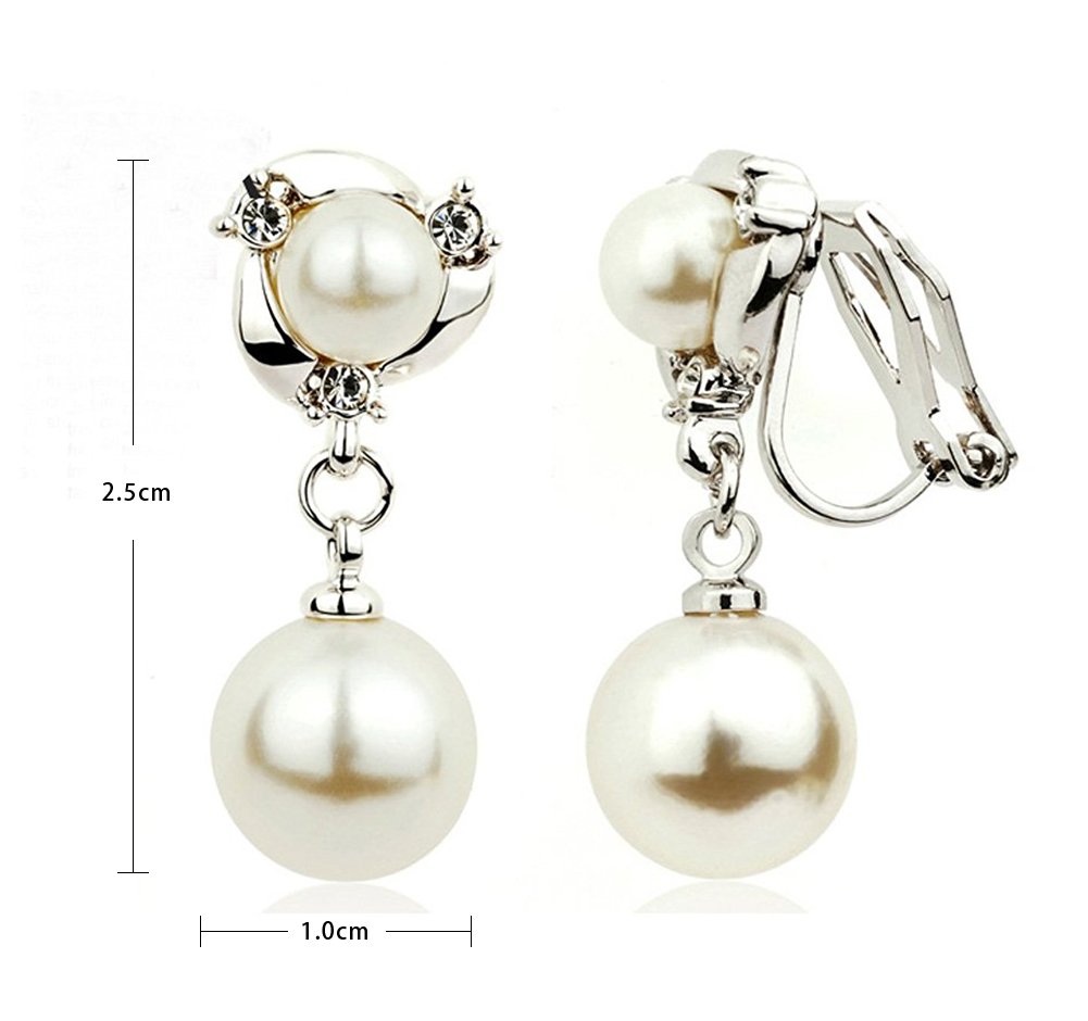 Acefeel Clip On Earring For Women White Pearl Non Pierced Clip Earrings