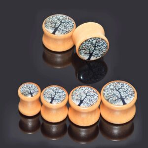 Longbeauty 4 Pair Vintage Handmade Organic Wood Double Flared Saddle Tunnel Ear Plugs Expander Gauges 10MM