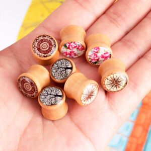 Longbeauty 4 Pair Vintage Handmade Organic Wood Double Flared Saddle Tunnel Ear Plugs Expander Gauges 10MM