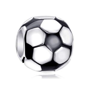 Choruslove Football Charm 925 Sterling Silver Soccer Ball Charm with Black White Enamel Bead for Sport Lover Charm Bracelet