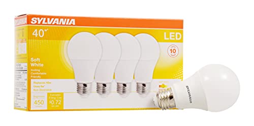 SYLVANIA LED Light Bulb, 40W Equivalent A19, Efficient 6W, Medium Base, Frosted Finish, 450 Lumens, Soft White - 4 Pack (74079)