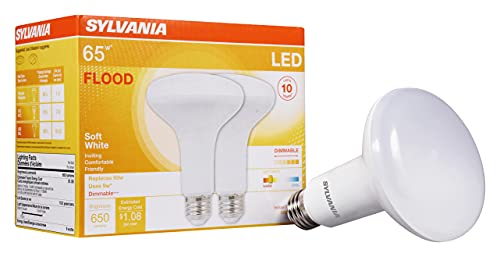 SYLVANIA LED Flood BR30 Light Bulb, 65W Equivalent Efficient 9W, 10 Year, 650 Lumens, Dimmable, 2700K, Soft White - 2 pack (73954)